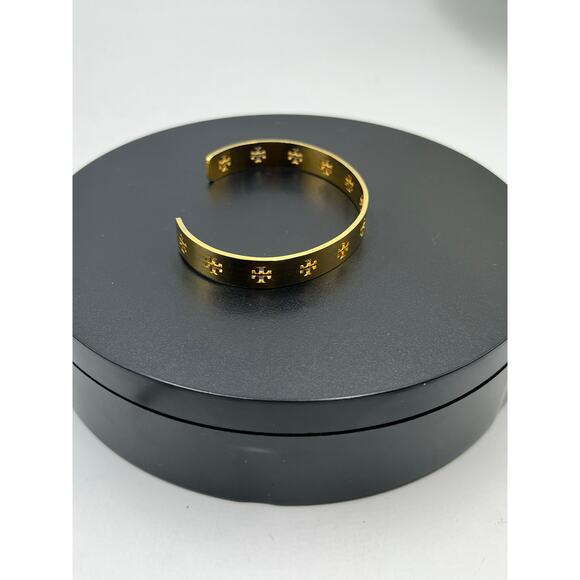 Tory Burch Designer Miller Logo T Cutout Logo Gold Plated Cuff Bracelet - Picture 4 of 7